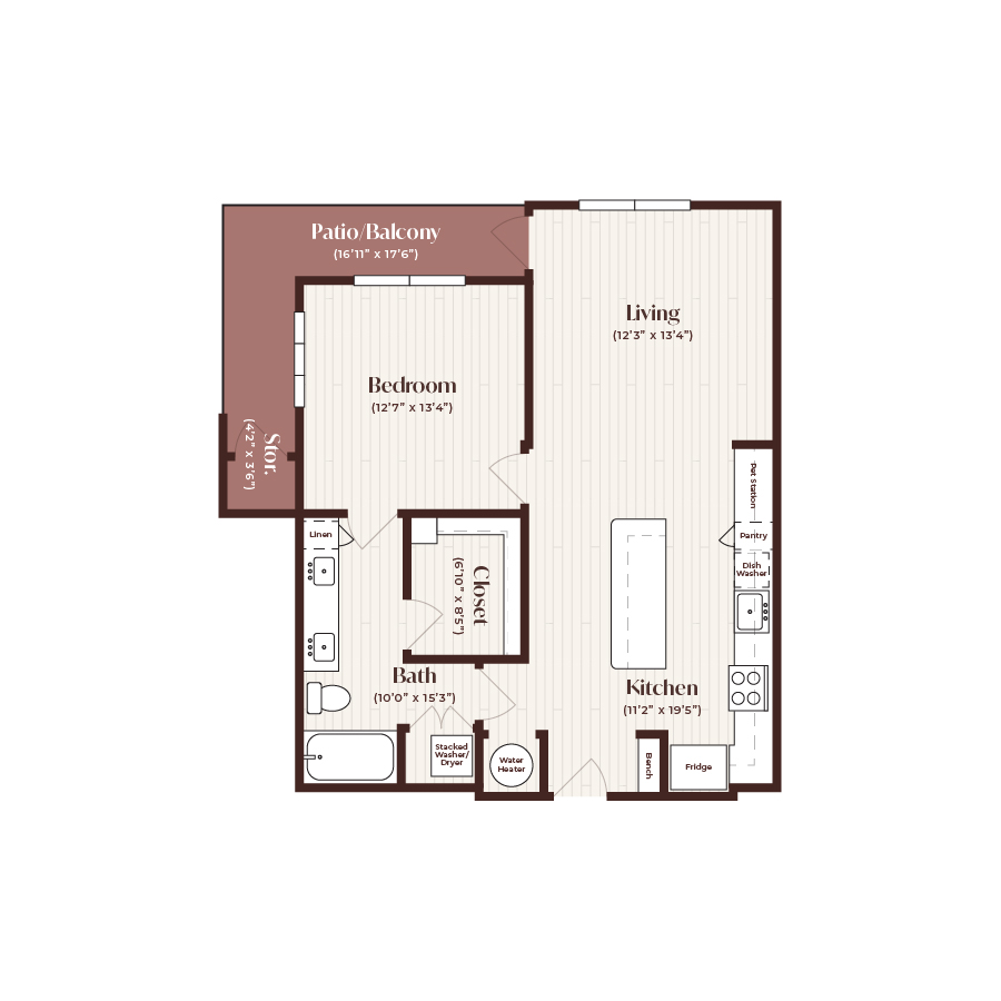 Rendering of the A4 floor plan with 1 bedroom[s] and 1 bathroom[s] at Soltra Firewheel