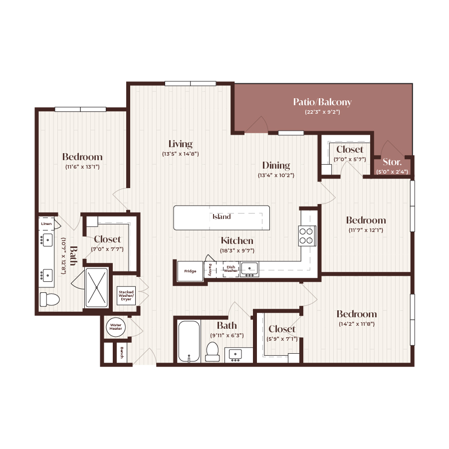 Rendering of the C1 floor plan with 3 bedroom[s] and 2 bathroom[s] at Soltra Firewheel