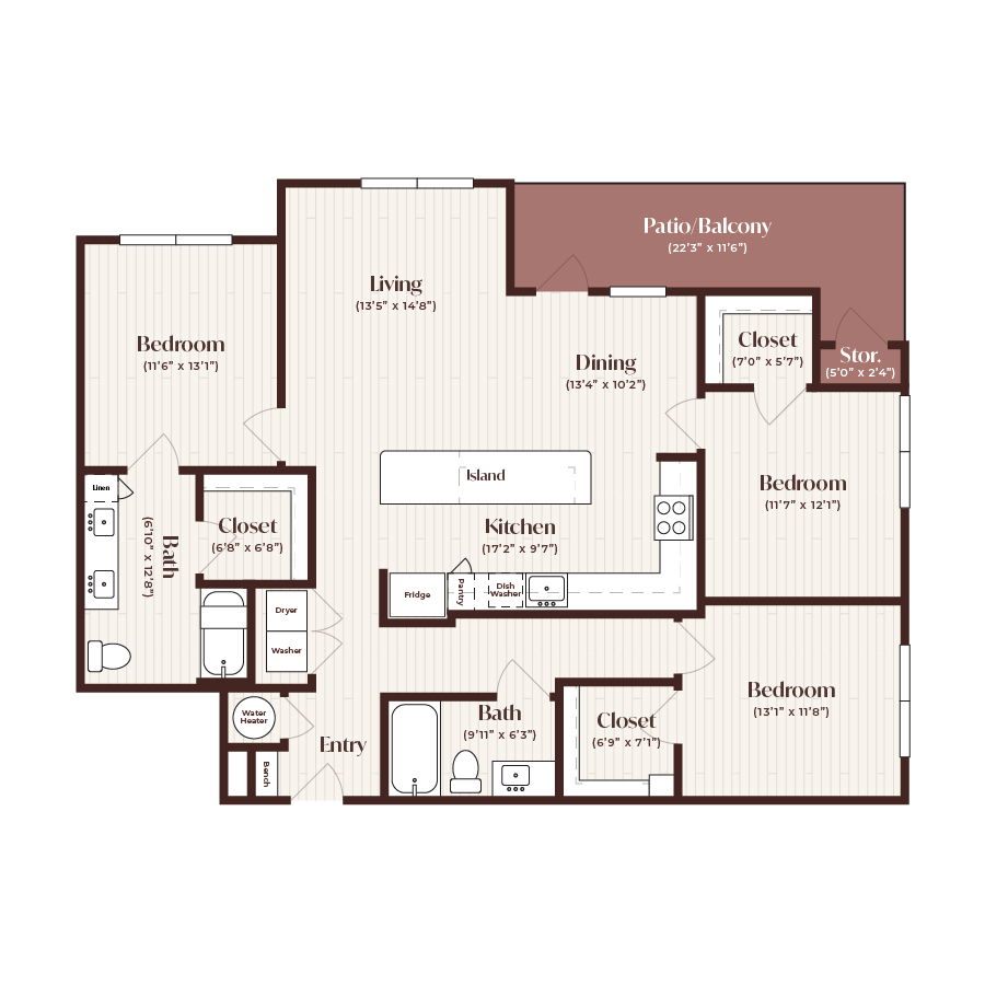 Rendering of the C1 ANSI floor plan with 3 bedroom[s] and 2 bathroom[s] at Soltra Firewheel