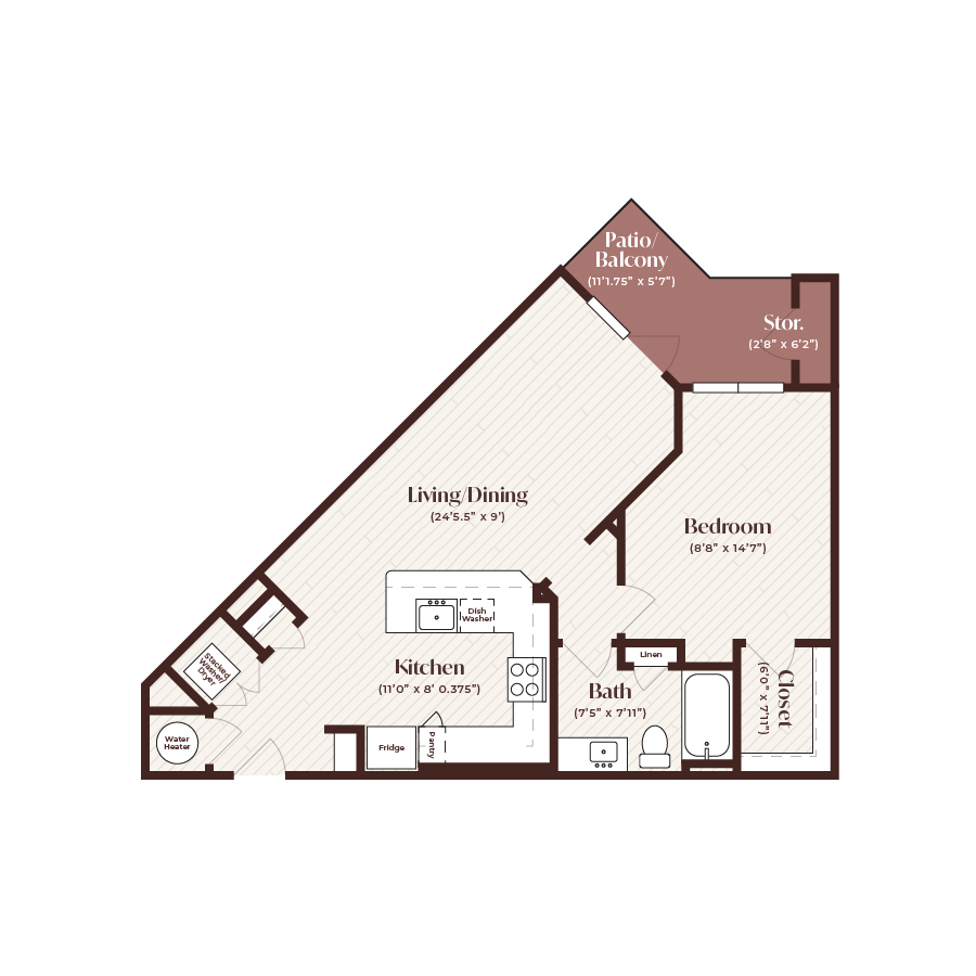 Rendering of the A3 floor plan with 1 bedroom[s] and 1 bathroom[s] at Soltra Firewheel