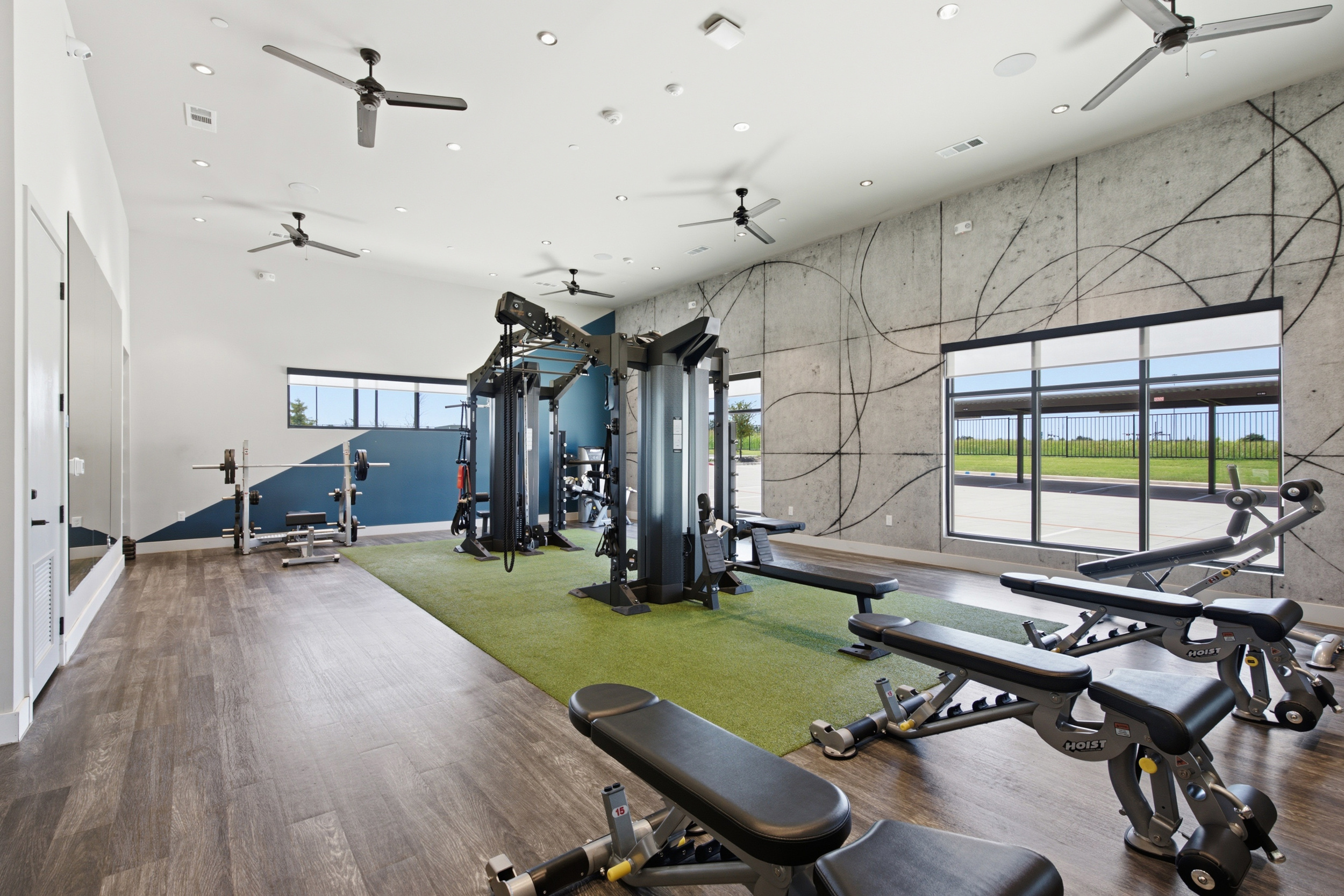 Apartment gym with workout essentials
