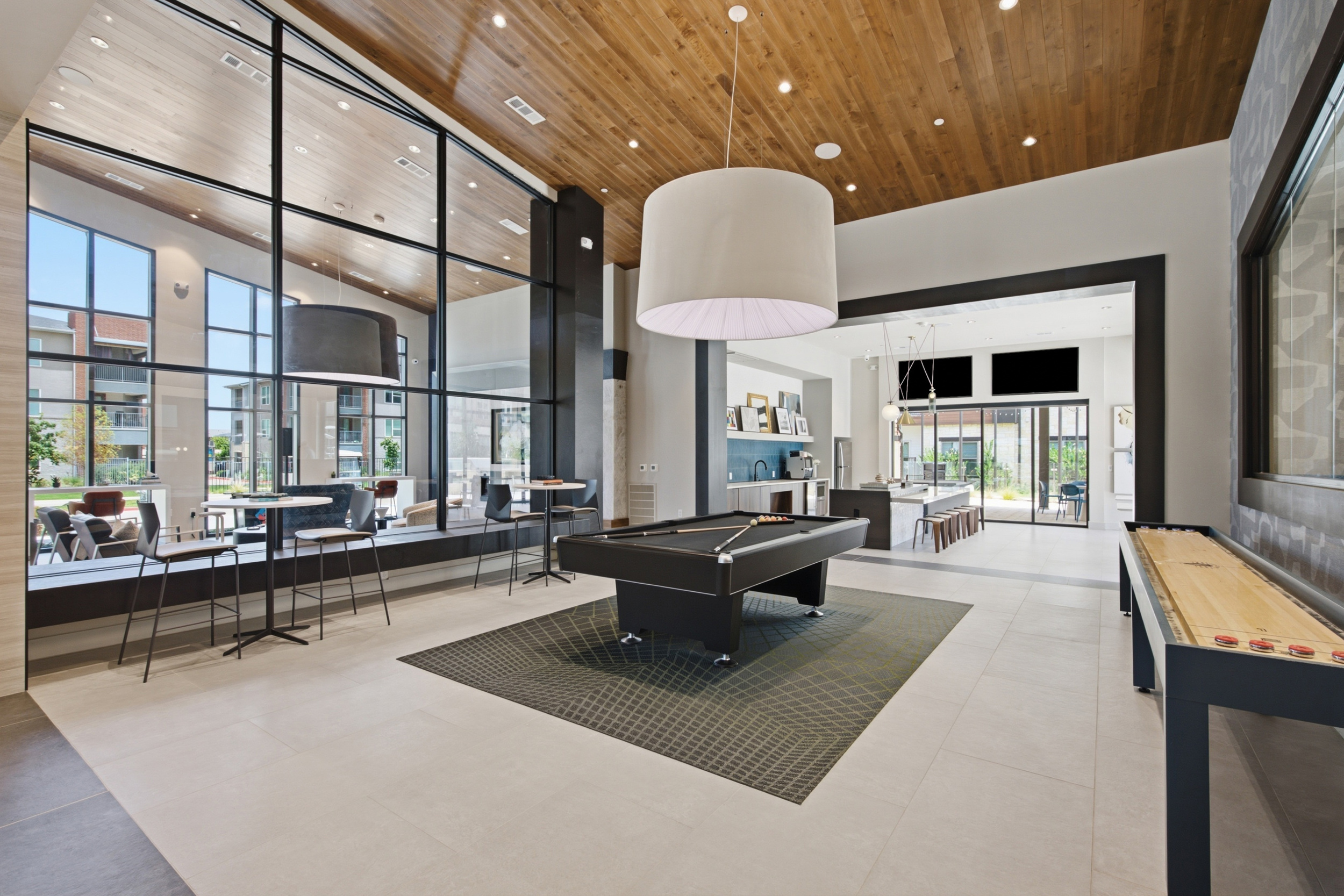 Soltra Firewheel Clubhouse with pool table and seating area